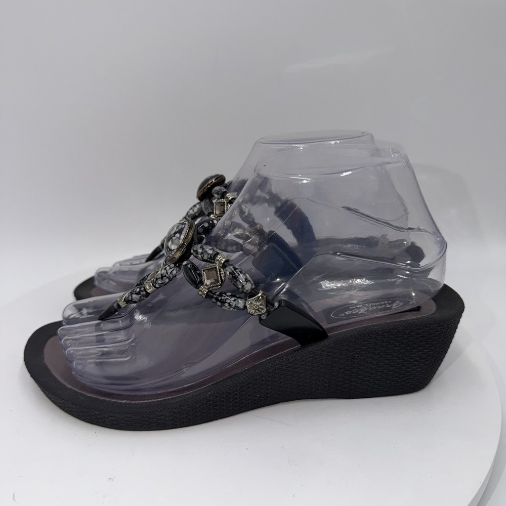 Grandco Sandals Beaded Jeweled Dressy Beach Thong Wedges Marble Stone Women's 8
